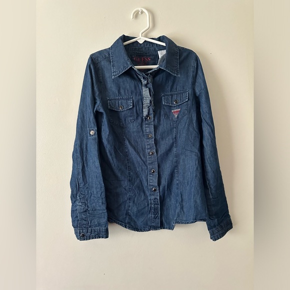 Girls Vintage Denim Guess Top M(10/12) Snap Button Front Long Sleeve - Picture 3 of 13